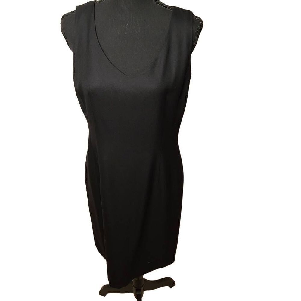 Brooks Brothers Womens Black Wool Sleeveless Lined V Neck Sheath Dress 8P